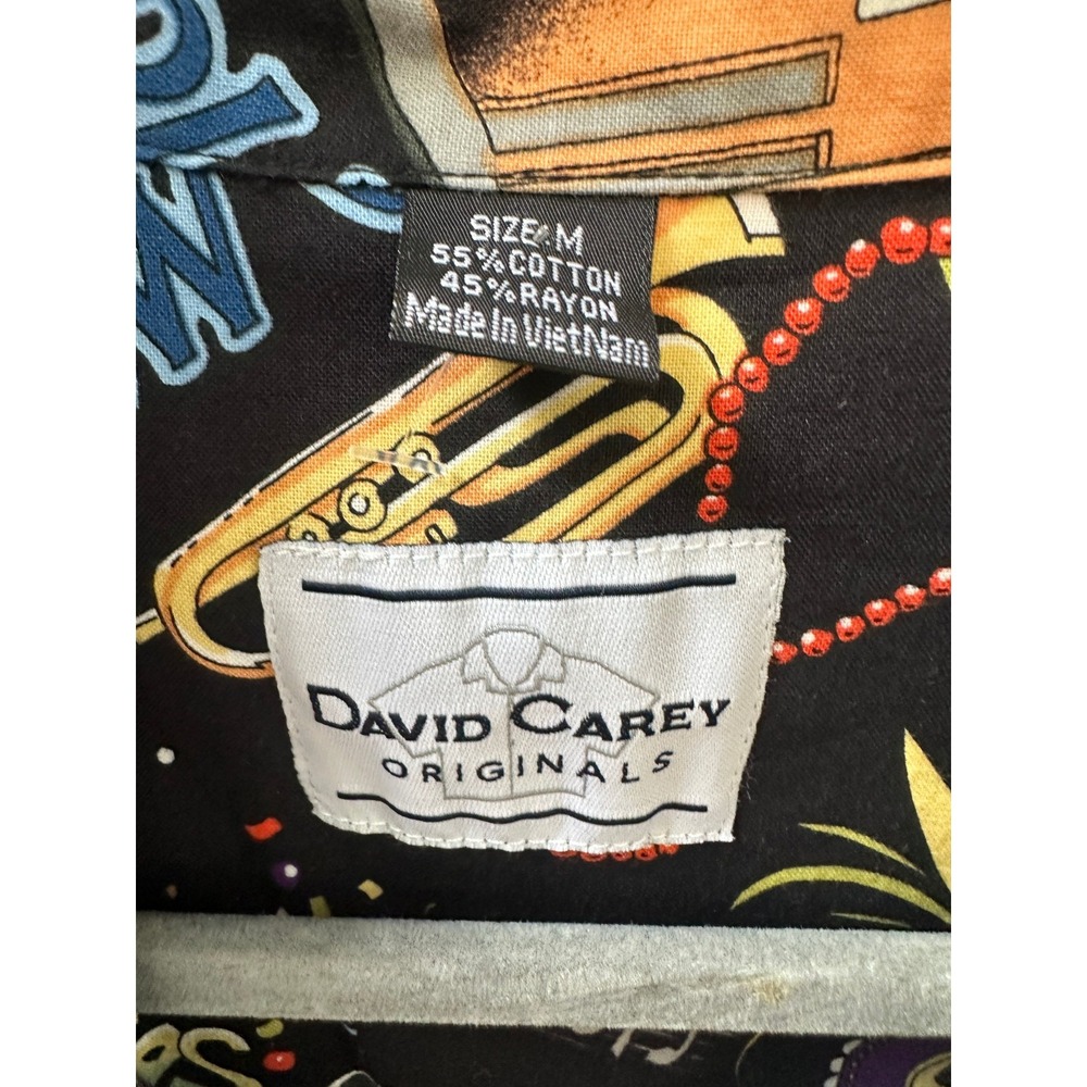 David Carey New Orleans Camp Shirt Black Button Up Collared Short Sleeve Mens M - Picture 8 of 15
